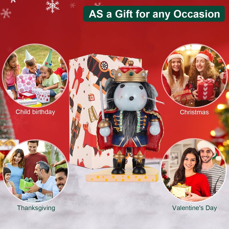 BXO Store Christmas Decorations Nutcracker Ornament,6.3 Inch Wooden Traditional Nutcracker,Festive Collectible Christmas Nutcracker,Painted Nutcracker Figures Party Tabletop Thanksgiving Decor(Mouse King) - Image 5